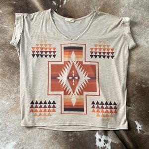 Tribal Print Beige Short Sleeve Tee